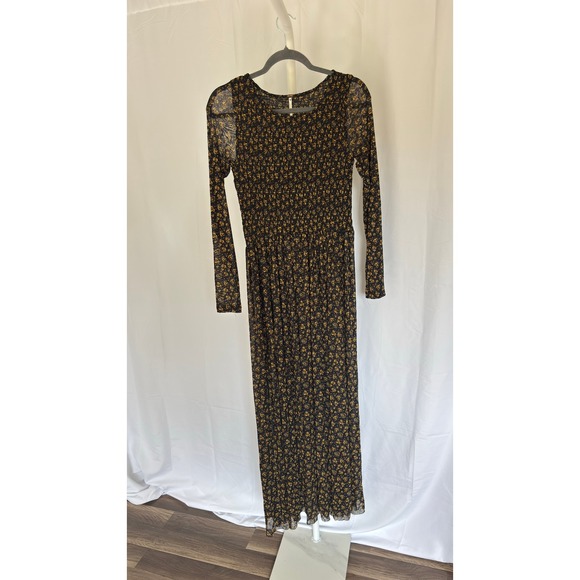 $128‎ Free People Black Hello & Goodbye Mesh Long Sleeve Maxi Dress Size Small - Picture 3 of 9